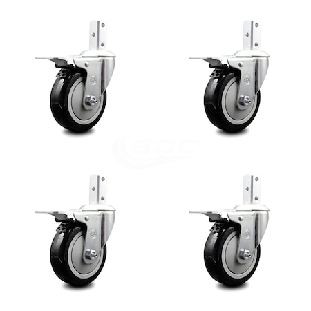 Service Caster 4 Inch Black Poly Wheel Swivel 3/4 Inch Square Stem Caster Set Total Lock Brake SCC-SQTTL20S414-PPUB-BLK-34-4